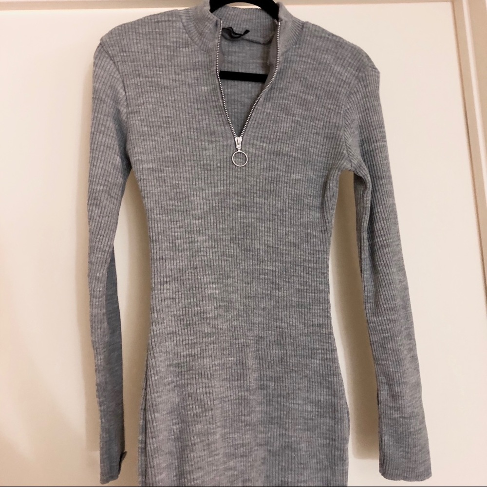 PLT Grey Long Sleeve Quarter Zip Sweater Dress
